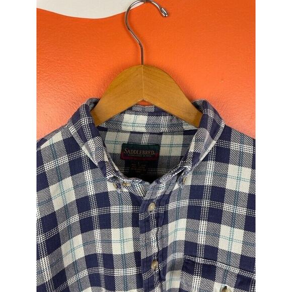 Saddlebreed Flannel Plaid Shirt Mens Large Button Down Blue Check Pocket Cotton - Picture 3 of 7
